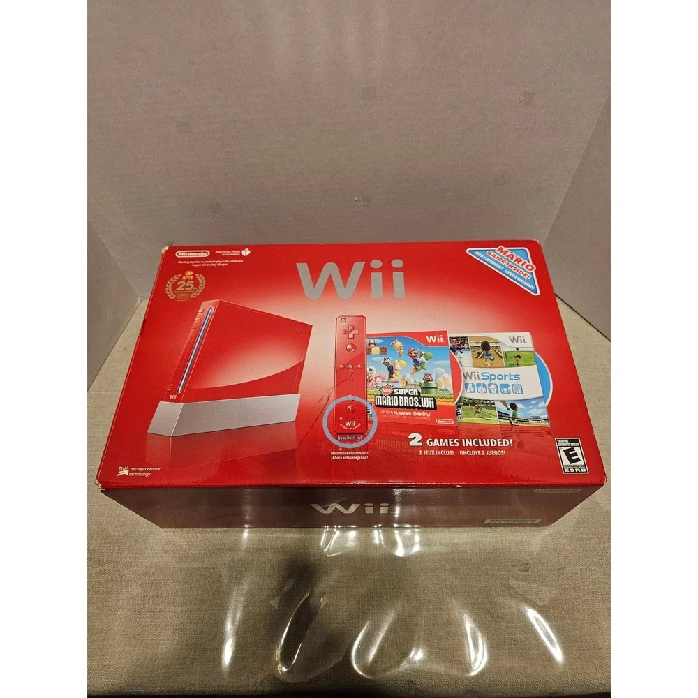 Nintendo Wii 25th Anniversary Edition Red Console Bundle HDMI 4 Games RVL-001